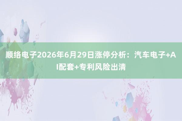 顺络电子2026年6月29日涨停分析：汽车电子+AI配套+专利风险出清