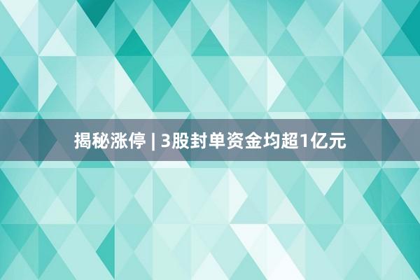 揭秘涨停 | 3股封单资金均超1亿元
