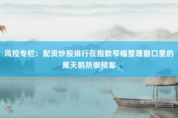风控专栏：配资炒股排行在指数窄幅整理窗口里的黑天鹅防御预案