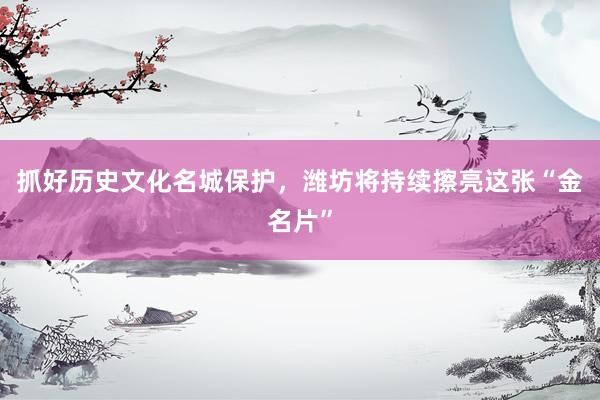 抓好历史文化名城保护，潍坊将持续擦亮这张“金名片”