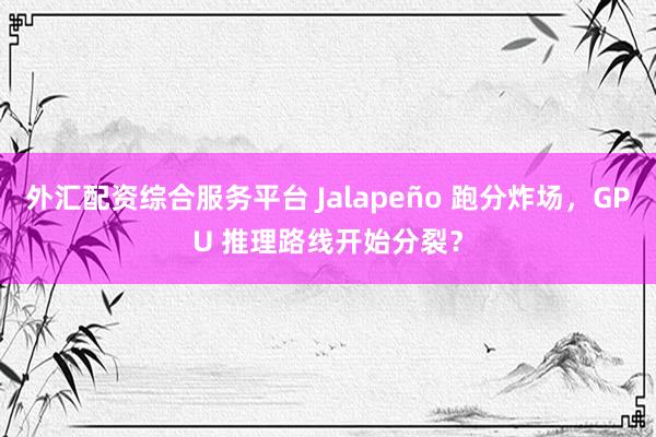 外汇配资综合服务平台 Jalapeño 跑分炸场，GPU 推理路线开始分裂？