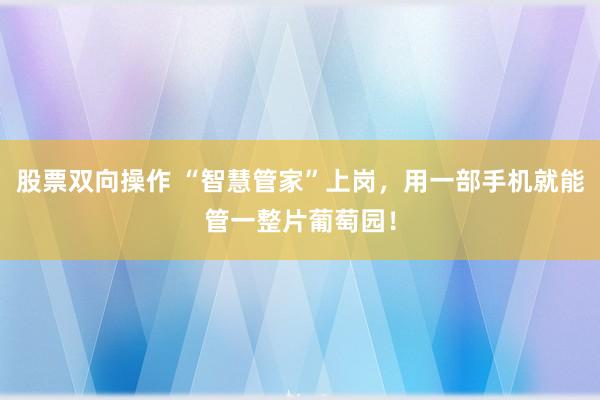 股票双向操作 “智慧管家”上岗，用一部手机就能管一整片葡萄园！